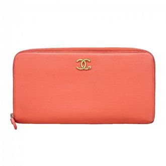 Chanel Pink Leather Long Wallet (Bi-Fold) (Pre-Owned)