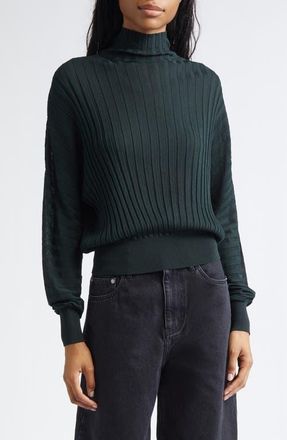 Proenza Schouler Luiza Mock Neck Rib Sweater in Bottle Green at Nordstrom, Size X-Small