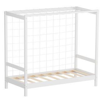 ML Design Ml-design - Cama Infantil Con Porter&iacute;a De F&uacute;tbol 70 X 140 Cm De Madera De Pino Color Blanco, Cuna Individual Para Ni&ntilde;o Con Somier De L&aacute;minas Y Red, Li