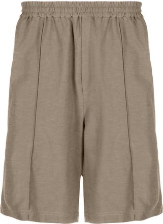 Helmut Lang pintucked elasticated bermuda shorts - men - Polyester/Cotton/Rayon/Linen/Flax/Cotton - S - Green