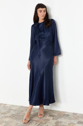 Trendyol Modest Dames Donkerblauw Effen Maxi Lang Stijlvol/Avond Zeemeermin Modest Avond Jurken