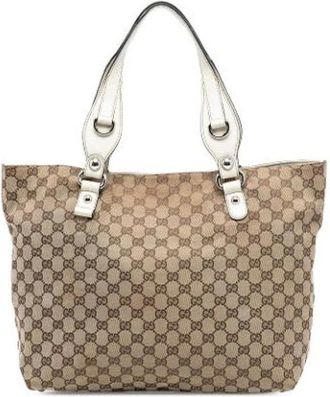 Gucci Pre-owned Tote Bags, female, Beige, Size: ONE SIZE Pre-owned Canvas Tote