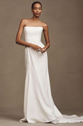 Jenny Yoo Jenny by Jenny Yoo Tricia Fit & Flare Appliqu&eacute; Crepe Wedding Gown