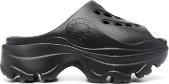 adidas by Stella McCartney logo-embossed perforated slides - women - Rubber/Rubber/Rubber - 7 - Black