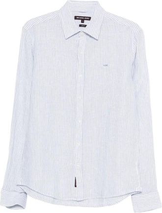 Michael Kors Overhemden, Heren, Blauw, M, Linnen, Gestreepte Linnen Blouse