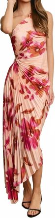 Dress Forum Rose Bloom One Shoulder Dress In Blush/fuchsia/brown