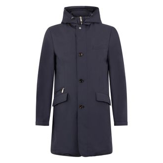 Moorer Single-Breasted Coats, male, Blue, Size: 3XL Elegant Jacket with Hood