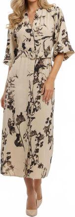 ABS COLLECTION Botanical Elegance Floral Midi Shirt Dress In Cream Black