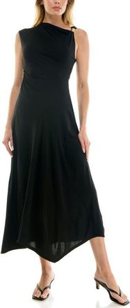 Socialite Asymmetric Side Ruched Midi Dress in Black at Nordstrom, Size X-Small