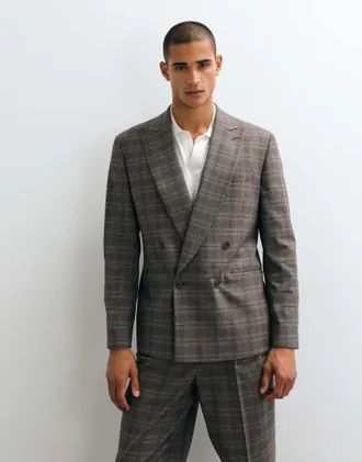 Asos giacca da abito regular doppiopetto a quadri glen marrone