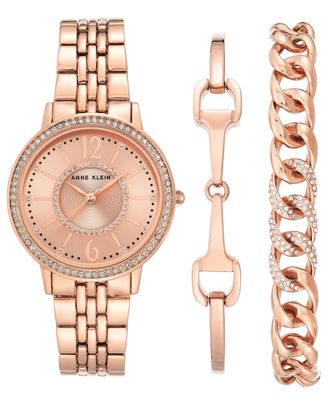 Anne Klein Quartz Crystal Ladies Watch and Bracelet Set AK/3838RGST
