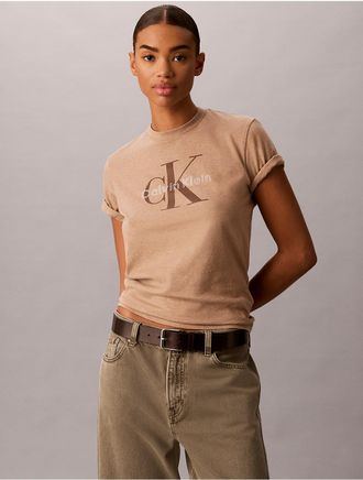 Calvin Klein Jeans Calvin Klein Womens Rhinestone Monologo Classic Tee - Brown - XL