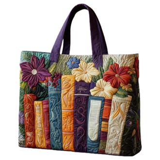 Generic Vintage Quilted Tote Bag,Cute Animals Print Cotton Shoulder Bag,Canvas Book Print Shoulder Bags for Vacation Shopping