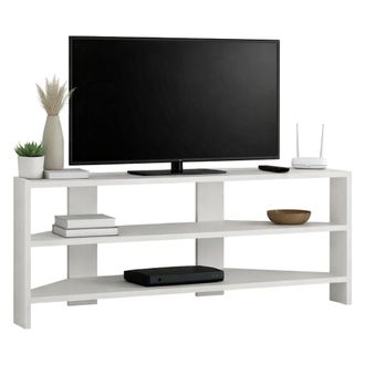 Dmora Mueble Para Tv Naypyidaw, 3 Estantes, 3 Compartimentos, Soporta 15 Kg, 110x36x45h Cm Blanco