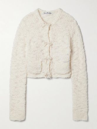 Acne Studios Cardigan Cropped In Misto Lana Bouclé Con Fiocchi - Avorio
