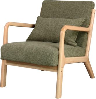 Moloo Sill&oacute;n de tela verde y madera natural