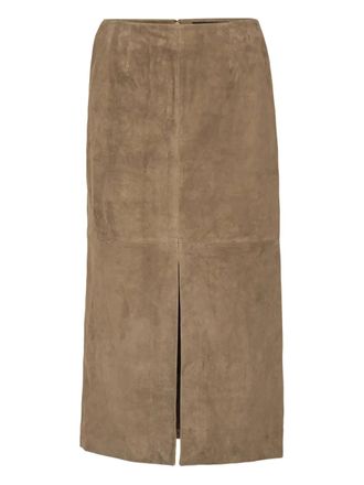 Rotate slit suede midi skirt - Brown