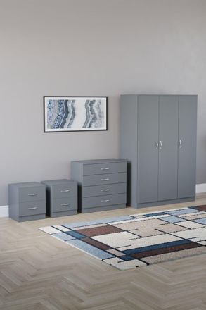 Home Discount Vida Designs 4Pc Bedroom Set 2xBedside, 4 Drawer Chest, 3 Dr Wardrobe in Grey