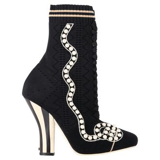 Fendi Fendi Gebreid Stof Parelen Versierde Sock Enkellaarsjes in Zwart Nylon
