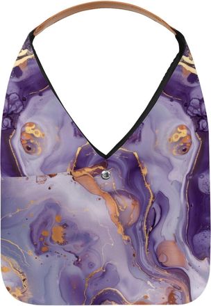 Generic Purple and Gold Marble Texture Reusable Lightweight Grocery Bags - Foldable Into Compact Pouch, Washable & Sturdy, Multipurpose for Shopping and Trave