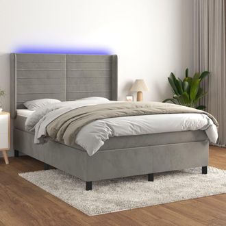 vidaXL Cama Box Spring Colch&oacute;n Y Led Terciopelo Gris Claro 140x190 Cm Vidaxl