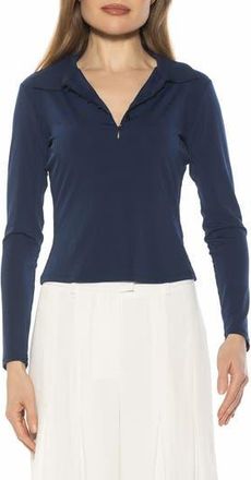 Alexia Admor Marlo Long Sleeve Polo in Navy at Nordstrom Rack, Size X-Small
