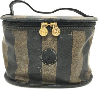 Fendi Black Brown Pvc Leather Pouch Vanity Bag (Pre-Owned)