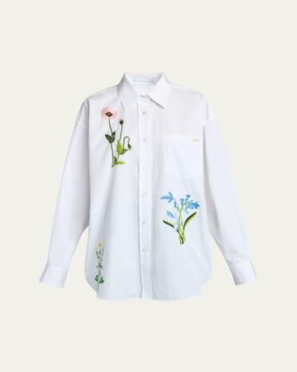 Stella McCartney Flower Embroidered Cotton Poplin Button-Down Shirt