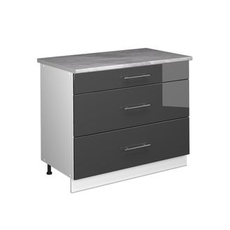 Vicco Mueble Bajo De Cocina Fame-line, Antracita Alto Brillo/blanco, 100 Cm, Et M&aacute;rmol, Vicco