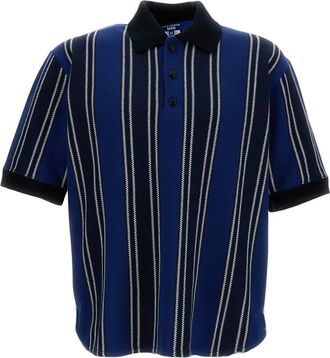 Junya Watanabe Blue Knitted Cotton Blend Polo Shirt