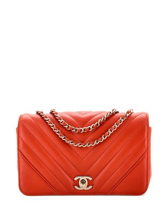 Chanel Statement Flap Bag chevron Calfskin Mini crossbodytas - Oranje