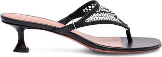 Amina Muaddi Zwarte Leren Muiltjes - Dames - Muiltjes - Zwart - 36 EU - Schoenen