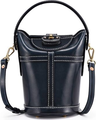 OLD TREND Begonia Genuine Leather Vintage Bucket Crossbody in Navy at Nordstrom