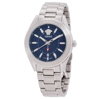 Versace V-Code GMT Quartz Blue Dial Mens Watch VEAFA0424