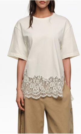 Bimba & Lola Oversize Lace T-Shirt in Ivory at Nordstrom, Size Xx-Small Eu