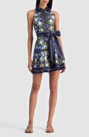 Alice & Olivia Lucy Print Mini Shirtdress in Antique Scroll at Nordstrom, Size 14