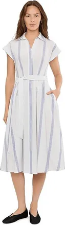 Calvin Klein Cap Sleeve Striped Self Tie Gauze Aline Womens Dress White/Regatta : 10, Polyester/Spandex