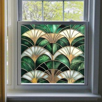 No Brand L&aacute;mina Para Ventanas Con Efecto Vidriera Arco&iacute;ris Sin Adhesivo, Pegatinas Est&aacute;ticas Removibles De Estilo Art Nouveau Para Mayor Privacidad, L&aacute;mina Par