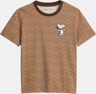 Coach Womens All Over Signature Snoopy Classic T-Shirt - Beige - Size X-Small