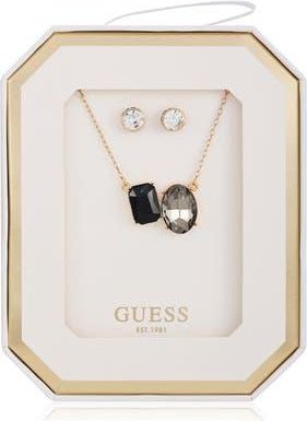Guess Pendant Necklace & Stud Earrings Set in Gold/black at Nordstrom Rack