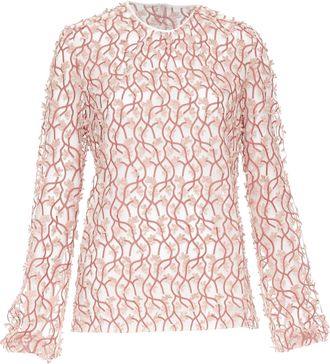Giambattista Valli pink white petal embroidered treillage sheer top IT40 S
