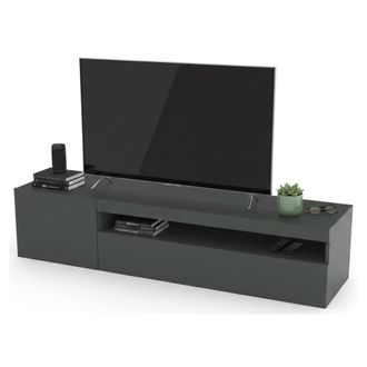Dmora Dmora - Soporte Para Tv Para Sal&oacute;n, Made In Italy, Soporte Para Tv De 2 Puertas, Soporte Para Tv Para Sal&oacute;n, 150x40h37 Cm, Color Antracita Brillante, 