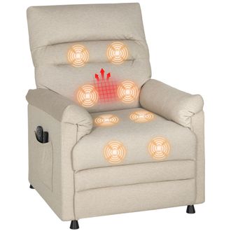 HOMCOM Homcom Sill&oacute;n Relax Reclinable El&eacute;ctrico Con Calor Lumbar Y Masaje Vibraci&oacute;n, Motor Silencioso, Funci&oacute;n De Memoria, Almohada, Control Remoto, Beige