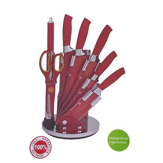 Trade Shop Trade Shop - Set Coltelli Con Ceppo 8 Pezzi Royalty Line Acciaio Rivestito Rosso Espositore