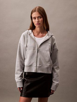 Calvin Klein Sudadera con capucha de felpa francesa con cremallera y monologo