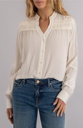 Kut from the Kloth Adrie Lace Trim Top in Ivory at Nordstrom, Size Large