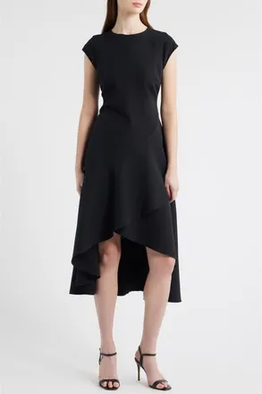 Chelsea28 Cap Sleeve High Low Midi dress in Black at Nordstrom, Size Xx-Small
