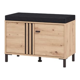 Dmora Mueble De Entrada Lalom, Un Estante, 2 Puertas, Con Patas, Asiento C&oacute;modo, 80x40x52h Cm Marr&oacute;n Roble Nodado