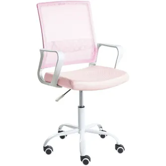 Beliani Office Chair Pastel Pink Mesh Fabric Upholstery Adjustable Height Swivel Desk Computer Home Office EASE
