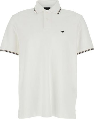 Emporio Armani White Embroidered Logo Polo